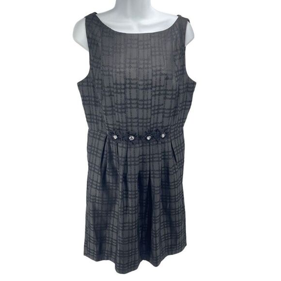 Max and Cleo Womens Sheath Dress Plaid Cocktail Sleeveless Pleated Lined Gray 12 - Picture 1 of 14